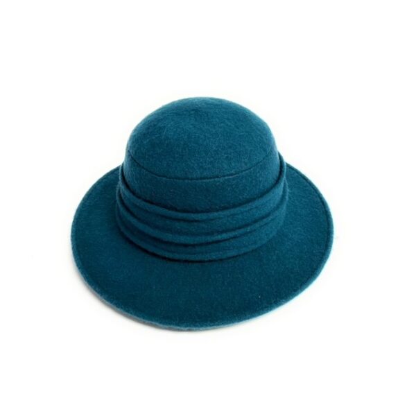 19s 0864 boiled wool brim hat with pleated crown teal