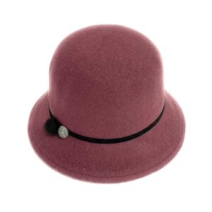 23s 0826 wool felt cloche hat with fur/button accent