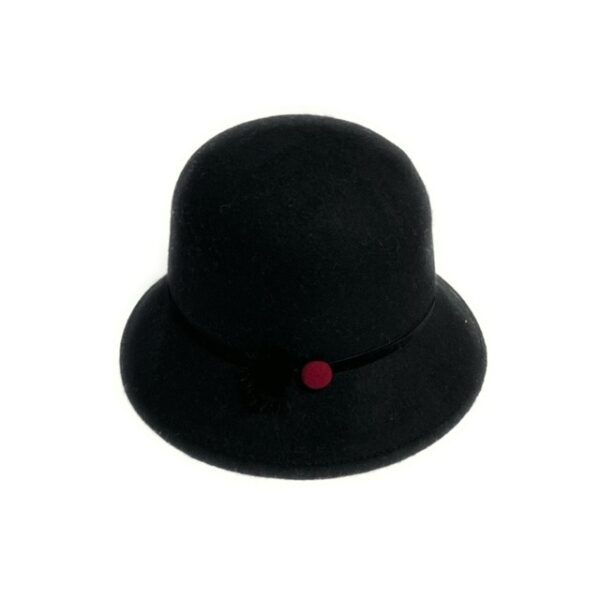 23s 0826 wool felt cloche hat with fur/button accent