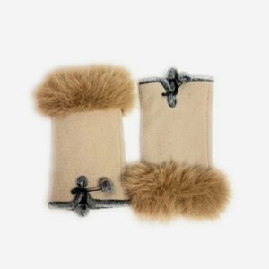 1186 wool blend half finger glove with faux fur cuff beige