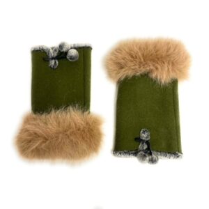 1186 wool blend half finger glove with faux fur cuff olive with taupe fur