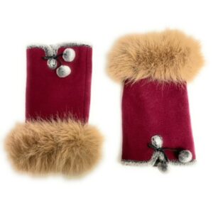 1186 wool blend half finger glove with faux fur cuff wine