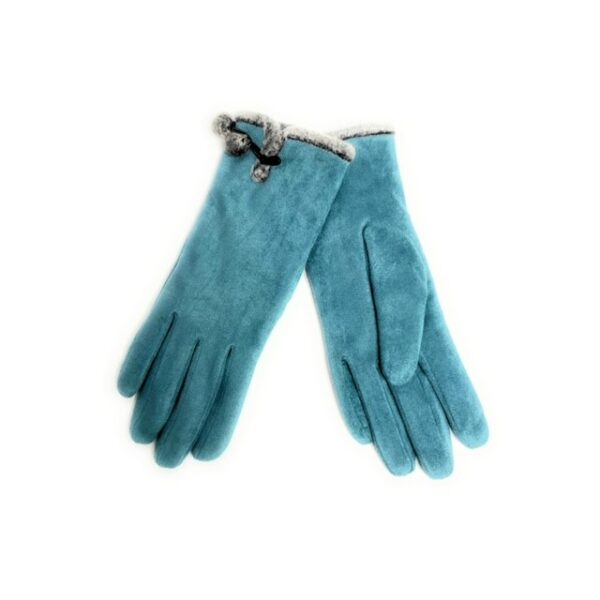 18 129 micro suede glove with faux fur interior and pom pom trim teal