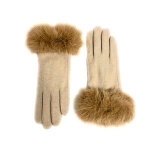 18 138 wool blend glove with fur beige+taupe furjpg