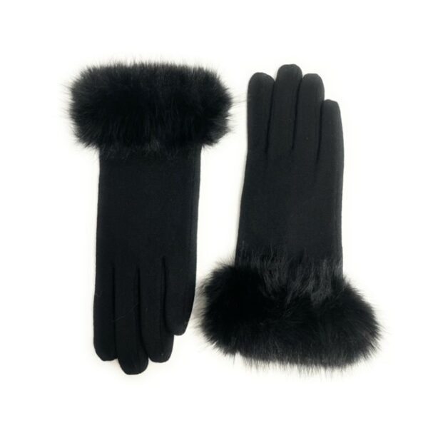 18 138 wool blend glove with tone on tone faux fur trim black