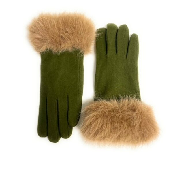 18 138 wool blend glove with tone on tone faux fur trim olive