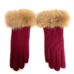 18 138 wool blend glove with tone on tone faux fur trim wine